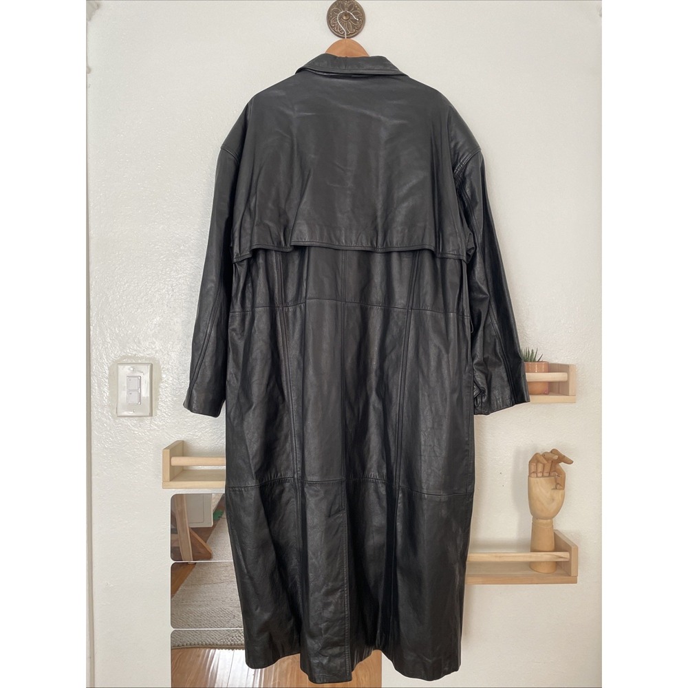 Vintage Luis Alvear Men's Black Leather Trench Coat Size XL - Picture 3 of 8